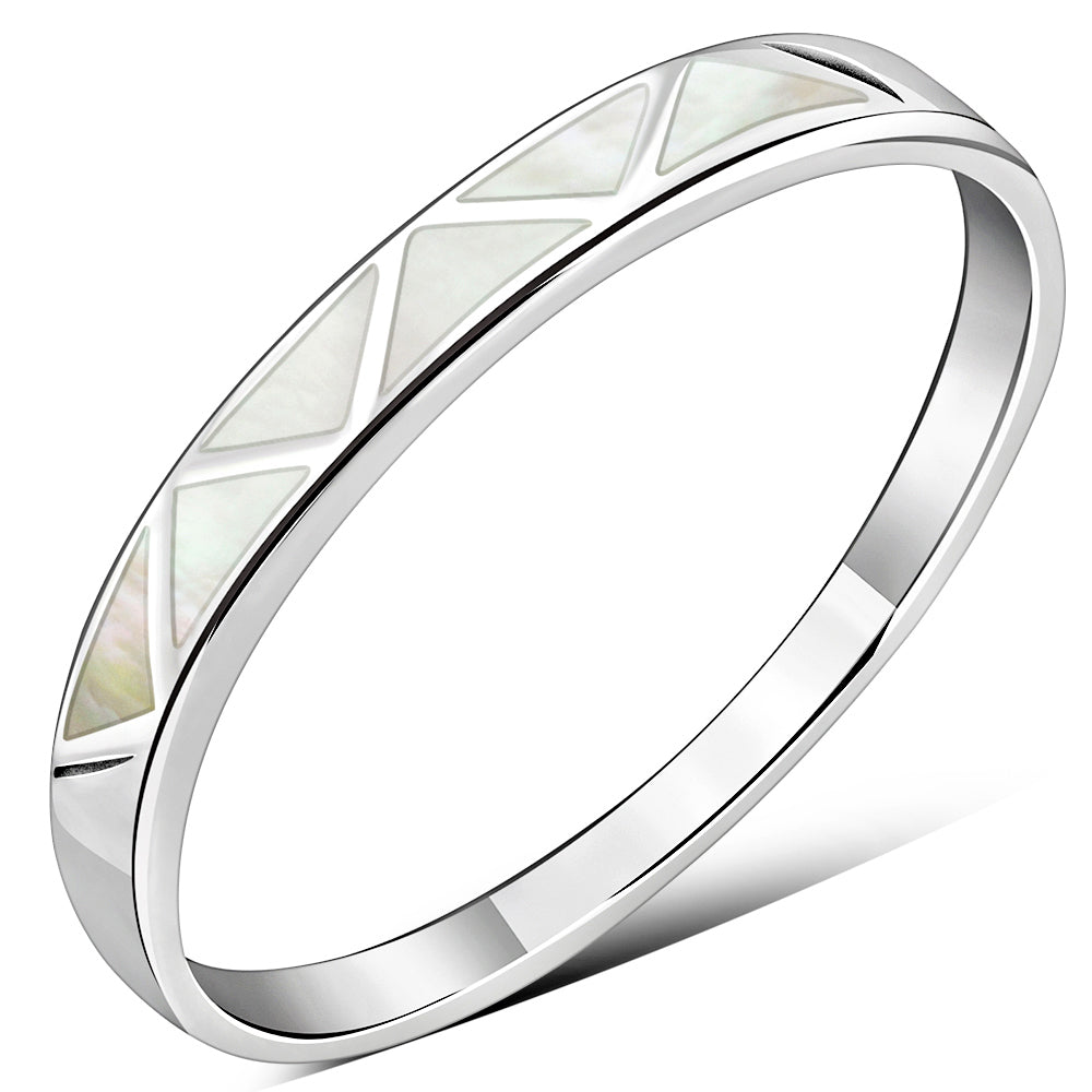Mother of Pearl Sea Shell Silver Band Ring
