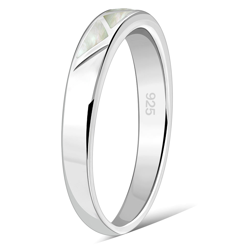 Mother of Pearl Sea Shell Silver Band Ring