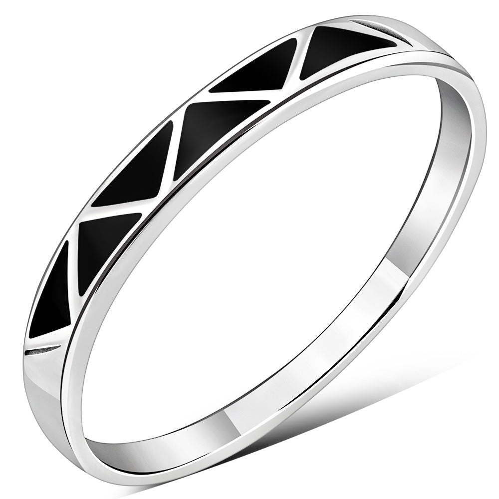 Black Onyx Silver Band Ring