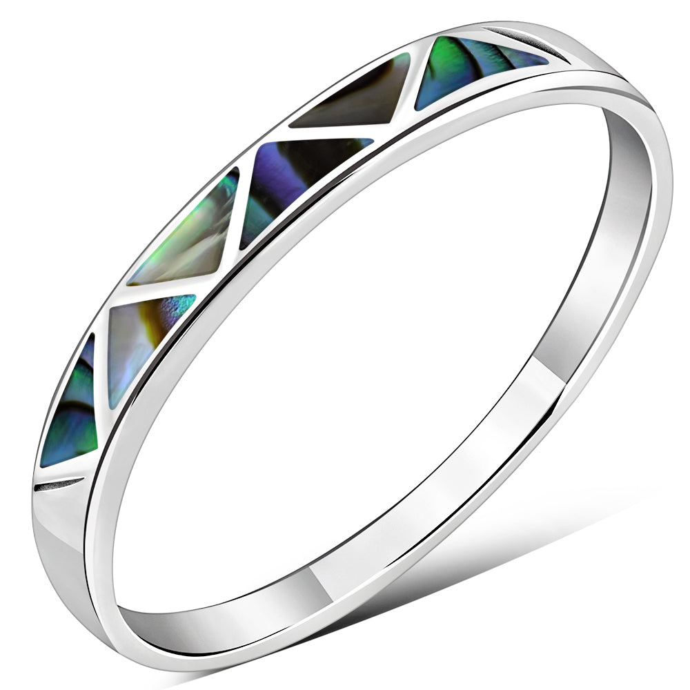 Abalone Sea Shell Silver Band Ring