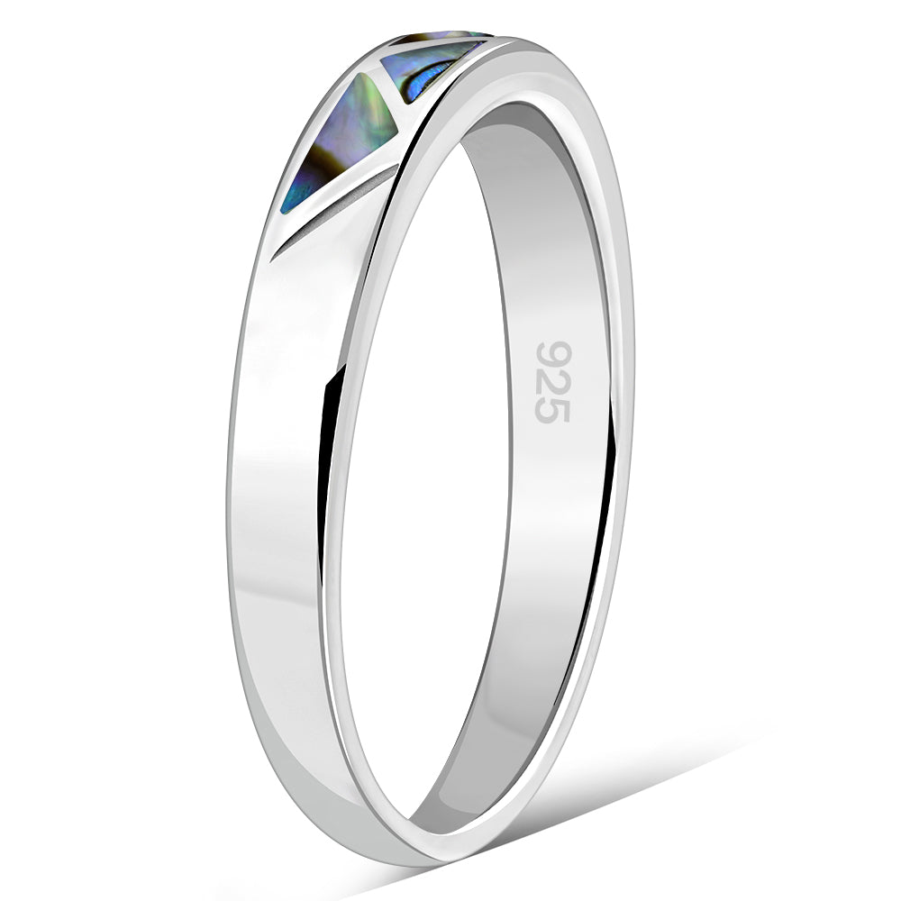Abalone Sea Shell Silver Band Ring