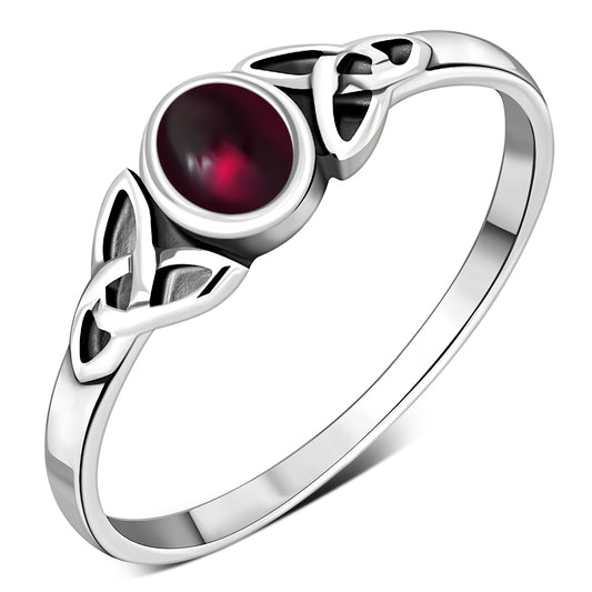 Silver Trinity Ring set w/ Garnet Stone