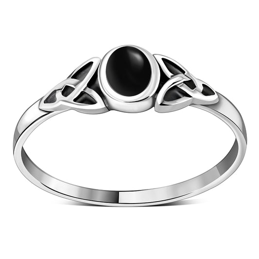Black Onyx Sterling Silver Celtic Trinity Ring