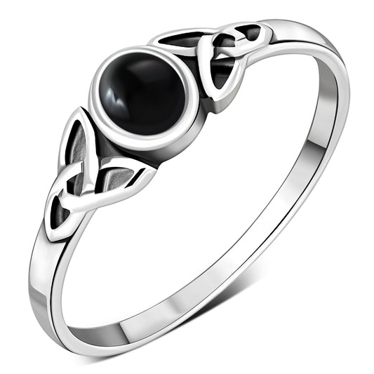 Black Onyx Sterling Silver Celtic Trinity Ring