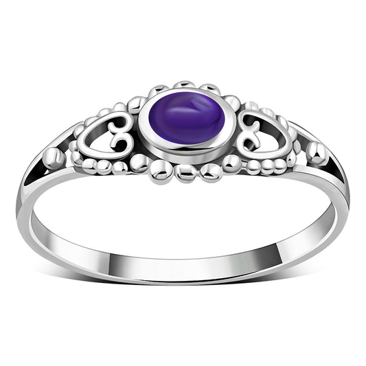 Thin Heart Amethyst Stone Silver Ring