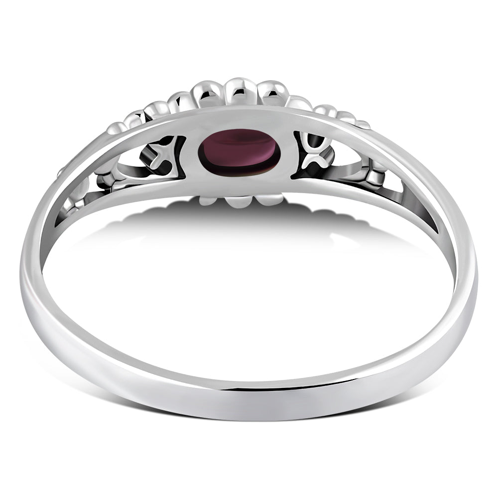 Thin Heart Garnet Stone Silver Ring