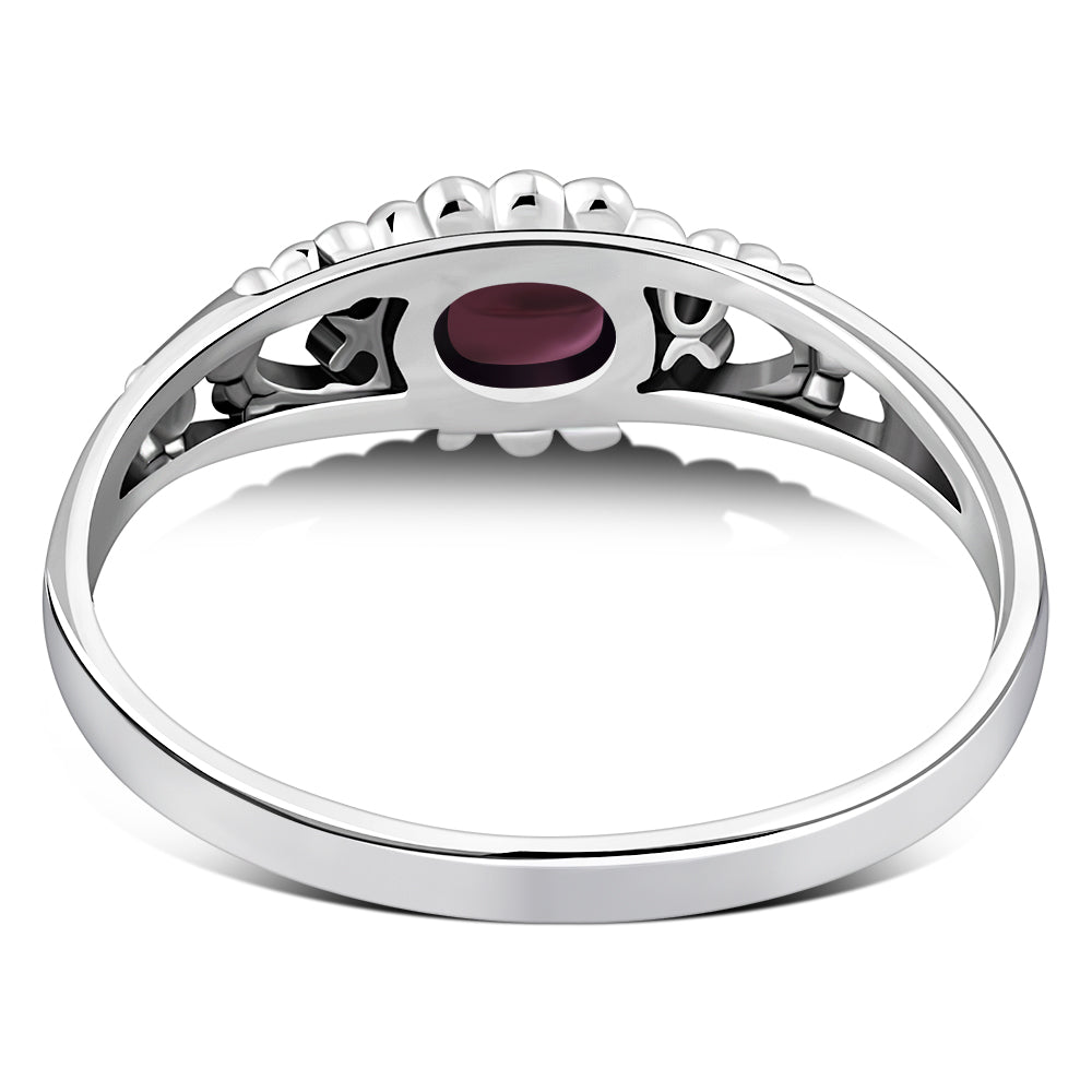 Thin Heart Garnet Stone Silver Ring