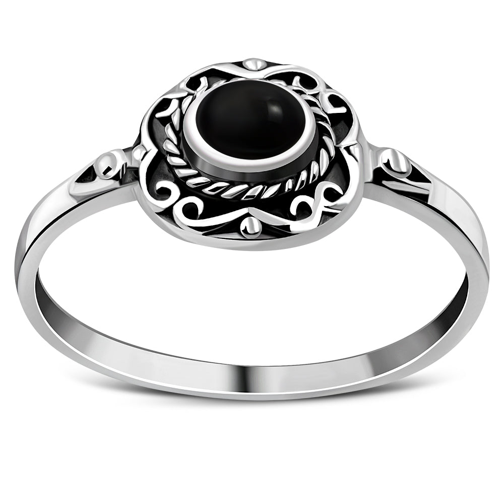 Ethnic Style Black Onyx Silver Ring