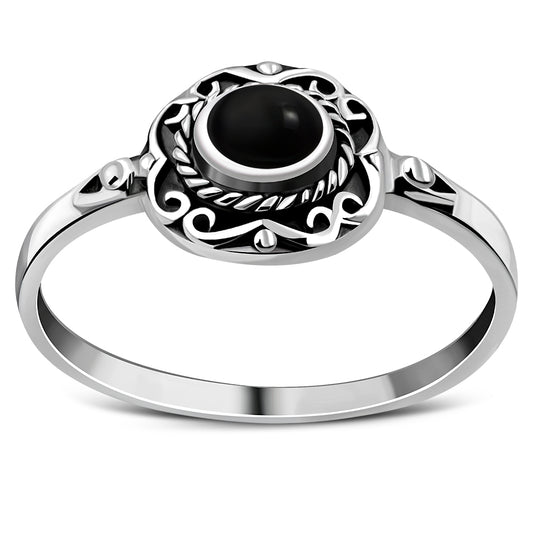 Ethnic Style Black Onyx Silver Ring