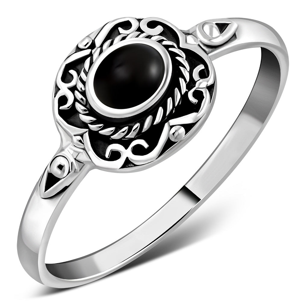 Ethnic Style Black Onyx Silver Ring