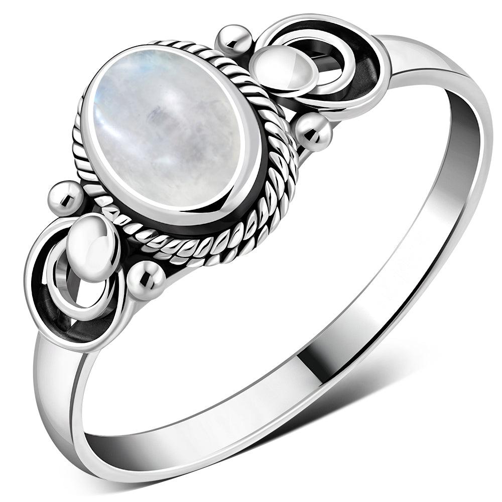 Ethnic Sterling Silver Rainbow Moonstone Ring
