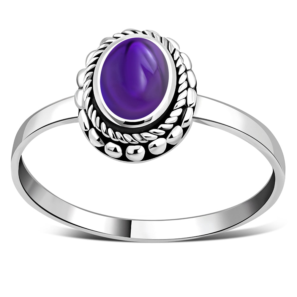 Ethnic Style Amethyst Stone Silver Ring