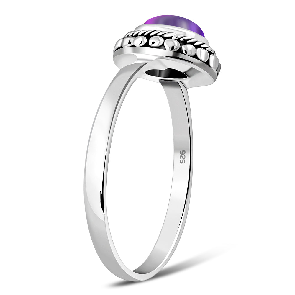 Ethnic Style Amethyst Stone Silver Ring