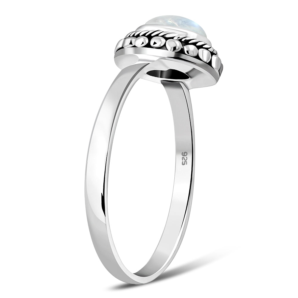 Ethnic Style Rainbow Moonstone Silver Ring