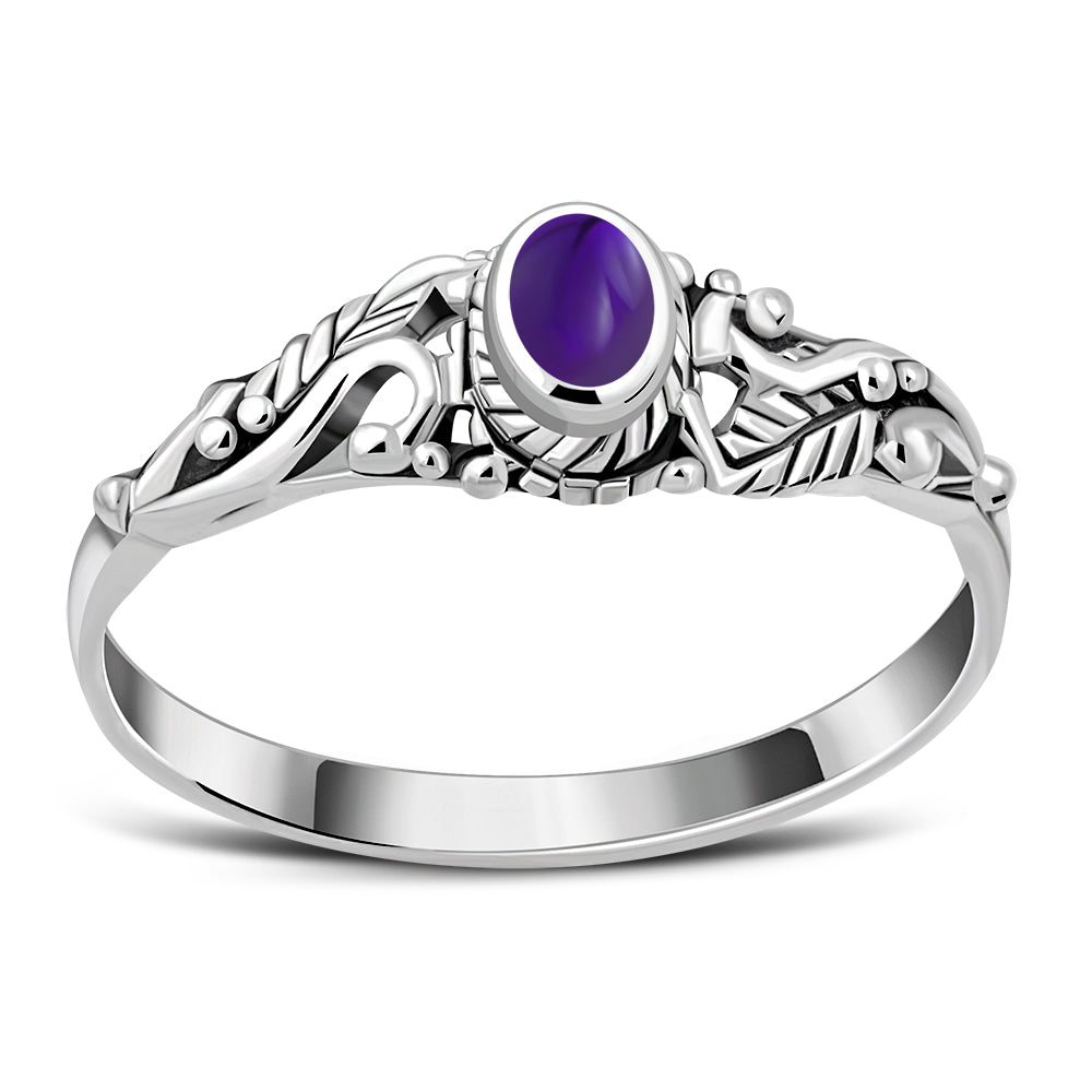 Sterling Silver Amethyst Stone Leaves Ring