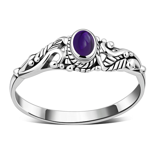 Sterling Silver Amethyst Stone Leaves Ring