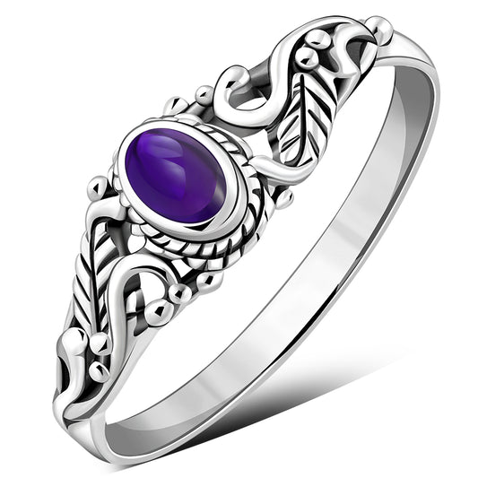 Sterling Silver Amethyst Stone Leaves Ring