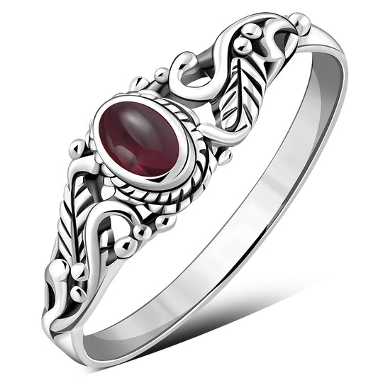 Sterling Silver Garnet Leaves Ring
