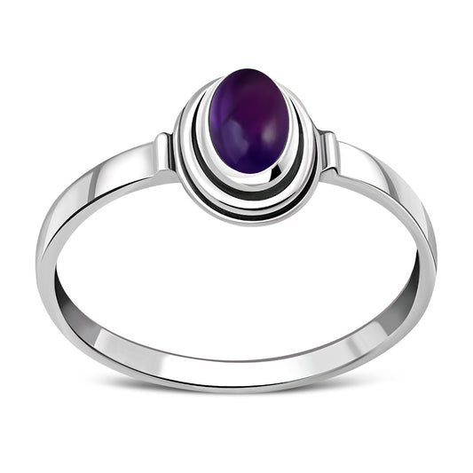 Delicate Ethnic Style Amethyst Stone Silver Ring