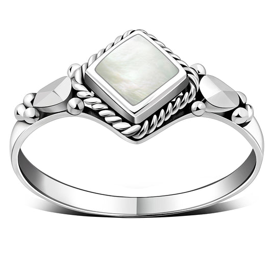 Ethnic Style Mother of Pearl Silver Ring