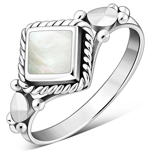 Ethnic Style Mother of Pearl Silver Ring