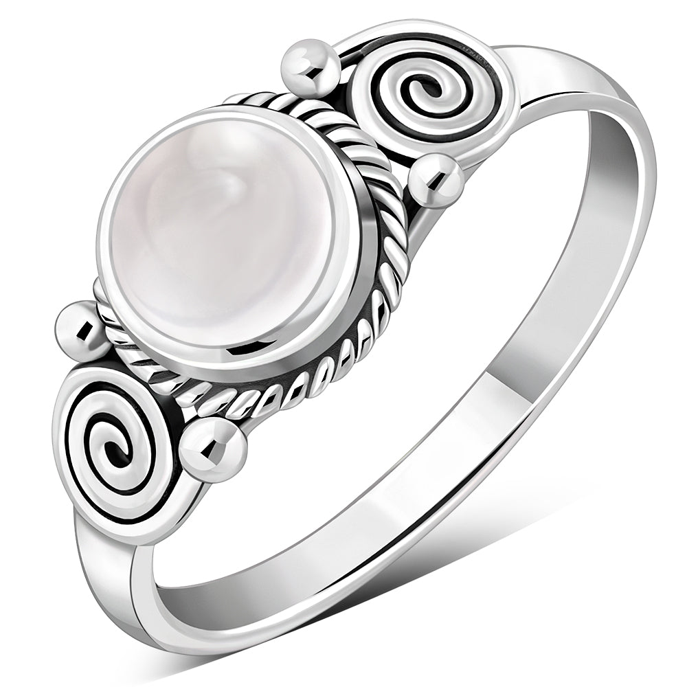 Rose Quartz Pink Stone Spiral Sterling Silver Ring