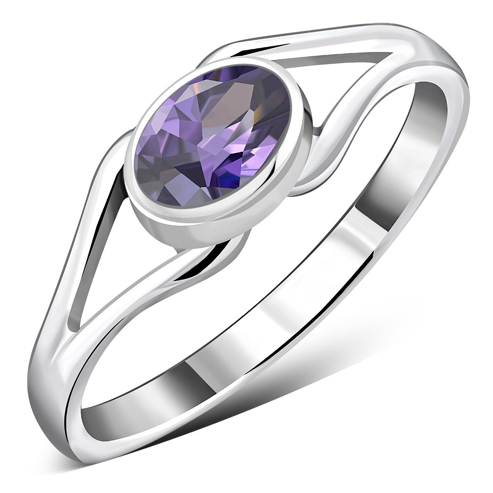 Delicate Amethyst Stone Sterling Silver Ring