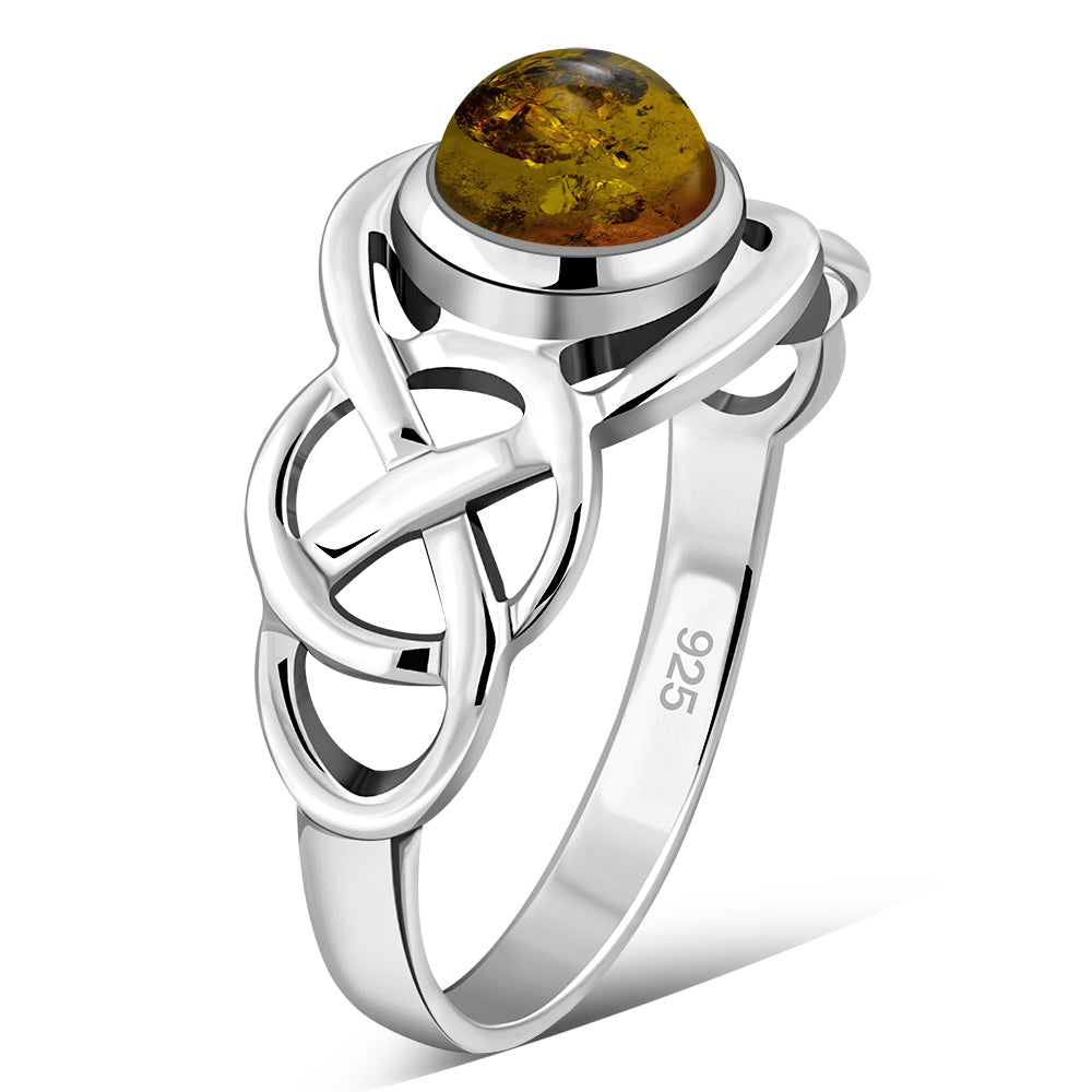 Celtic Knot Sterling Silver Baltic Amber Ring