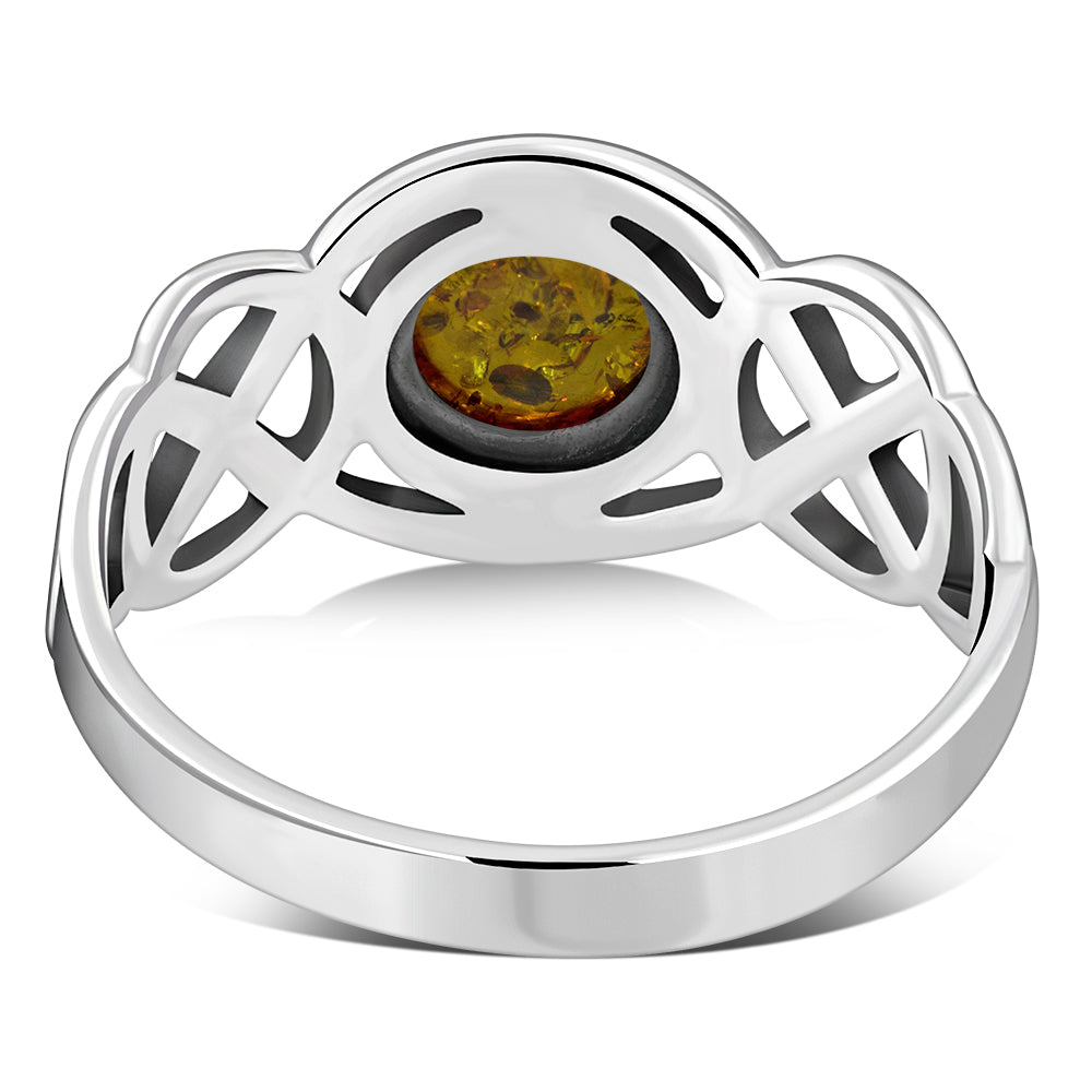 Celtic Knot Sterling Silver Baltic Amber Ring