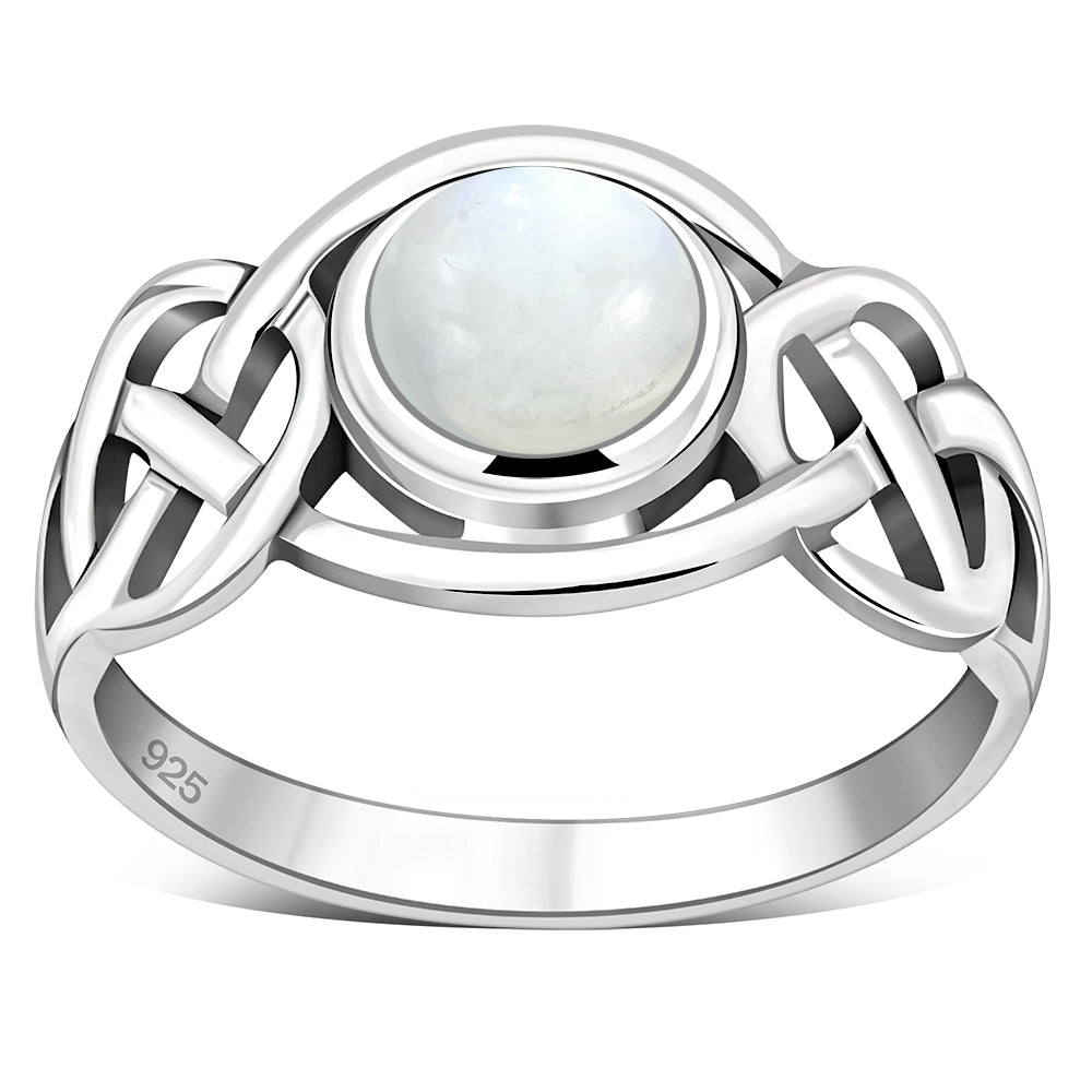 Celtic Knot Sterling Silver Rainbow Moonstone Ring
