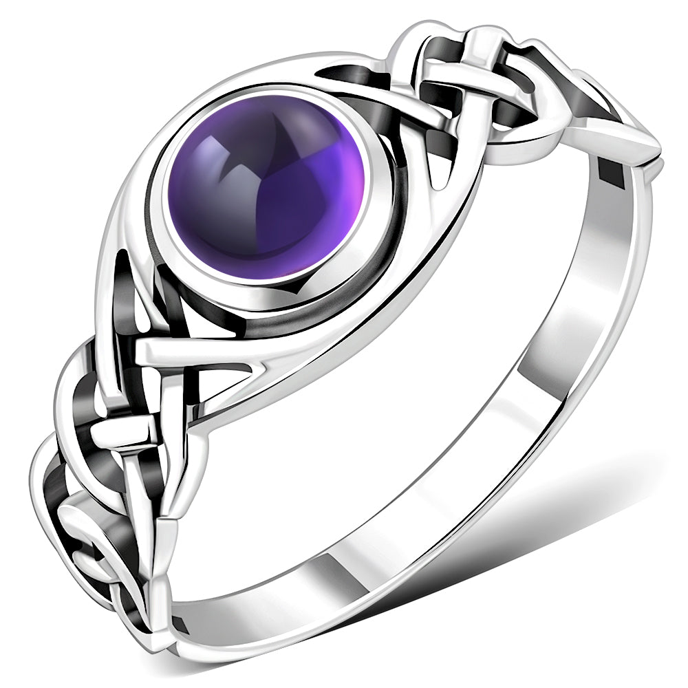 Celtic Knot Amethyst Stone Sterling Silver Ring