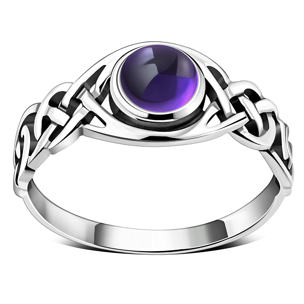 Celtic Knot Amethyst Stone Sterling Silver Ring