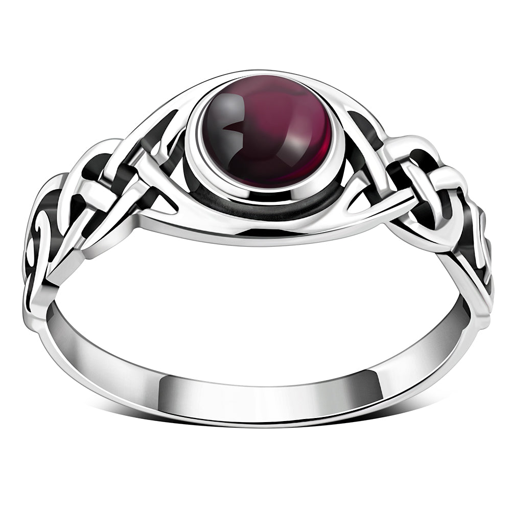 Garnet Stone Celtic Knot Sterling Silver Ring