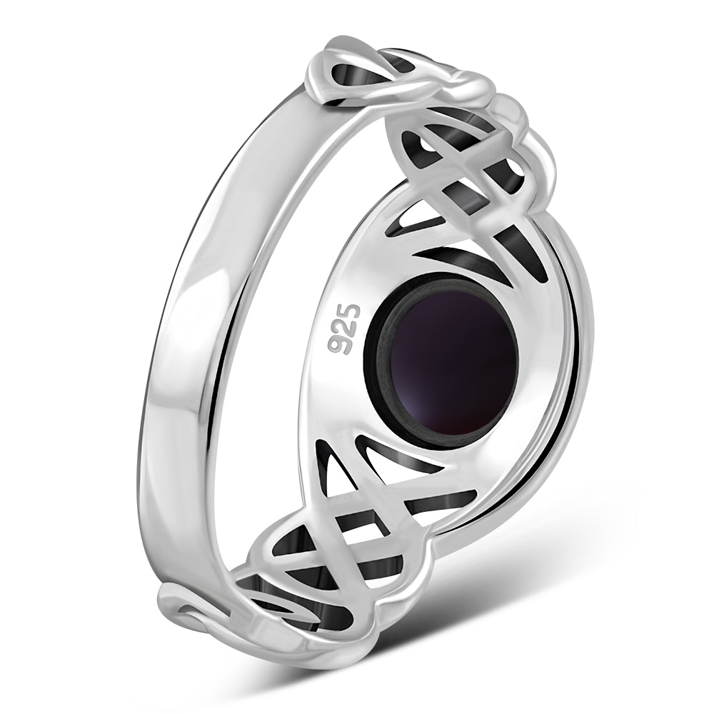 Garnet Stone Celtic Knot Sterling Silver Ring
