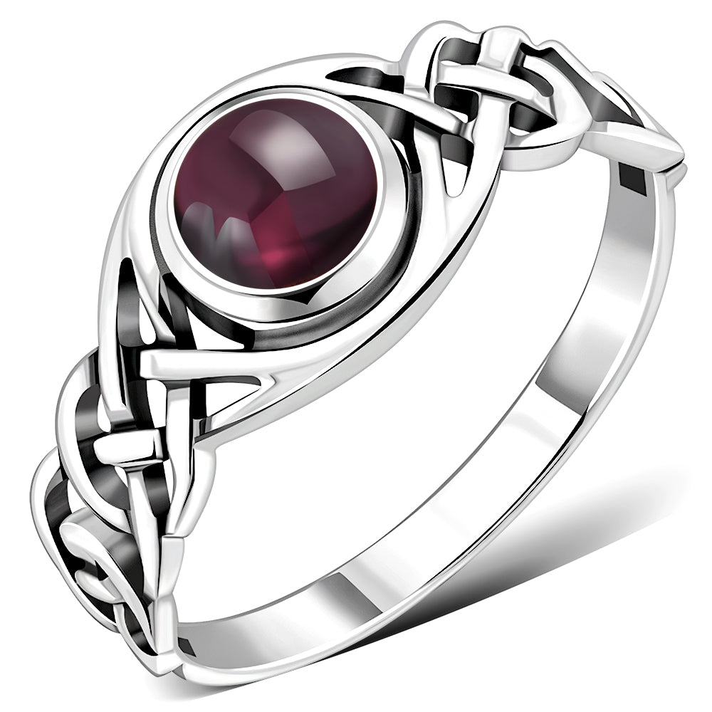 Garnet Stone Celtic Knot Sterling Silver Ring