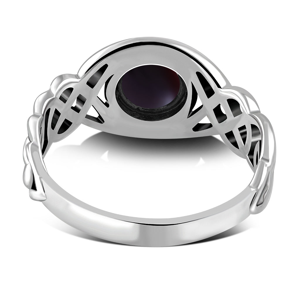 Garnet Stone Celtic Knot Sterling Silver Ring