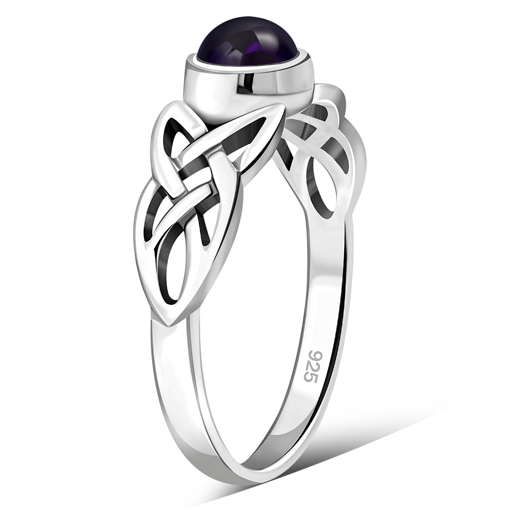 Irish Gaelic Celtic Knot 925 Sterling Silver Ring With Amethyst Stone