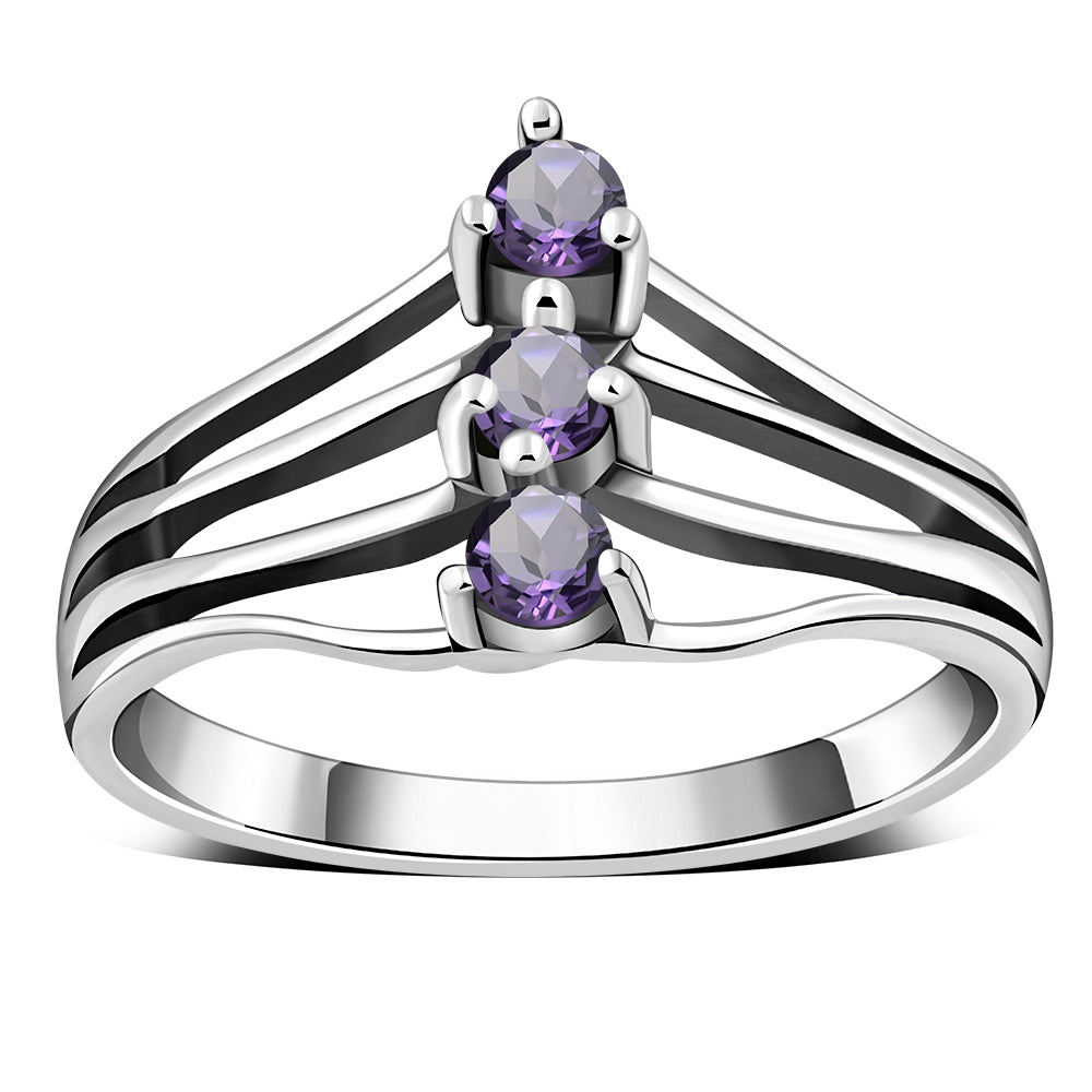 Faceted Amethyst Stone Silver Ring