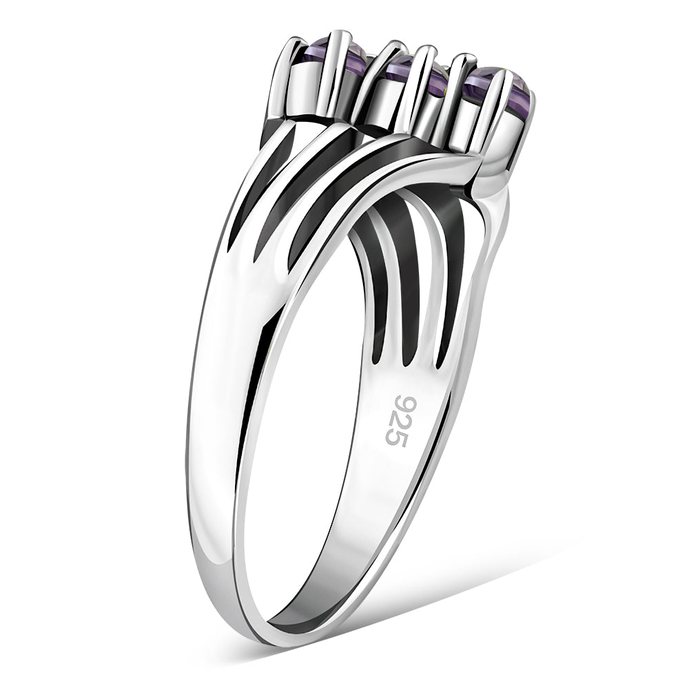 Faceted Amethyst Stone Silver Ring
