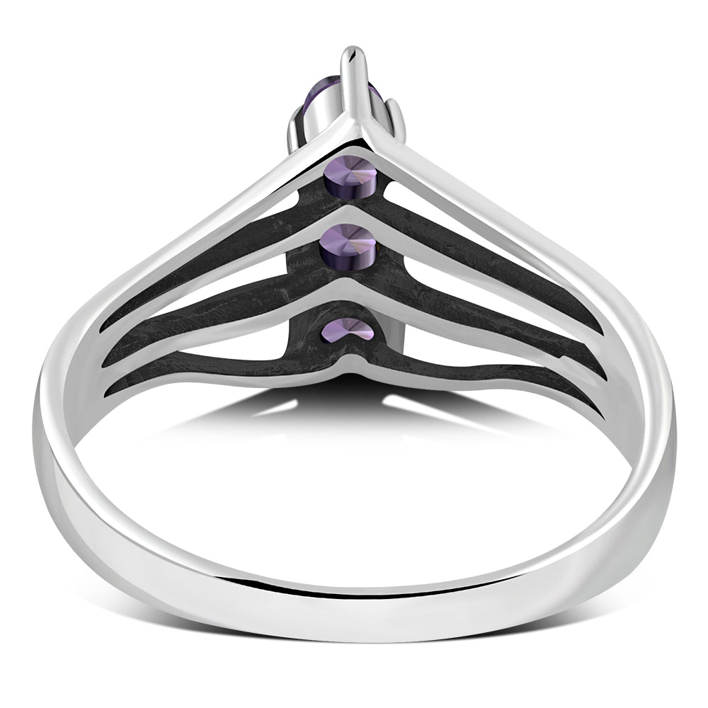 Faceted Amethyst Stone Silver Ring