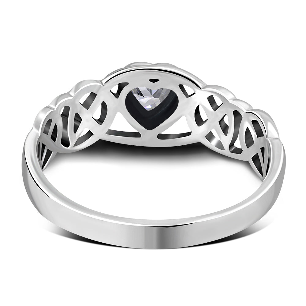 Celtic Knot Clear CZ Heart Silver Ring