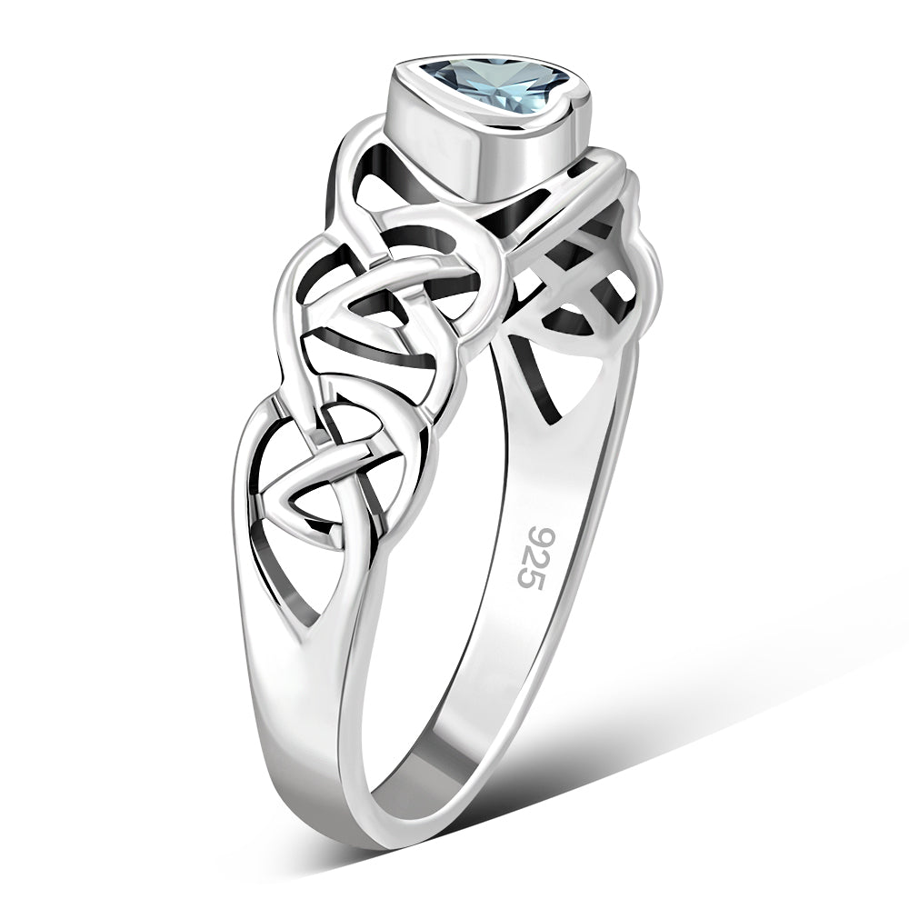 Celtic Knot Blue Topaz CZ Heart Silver Ring