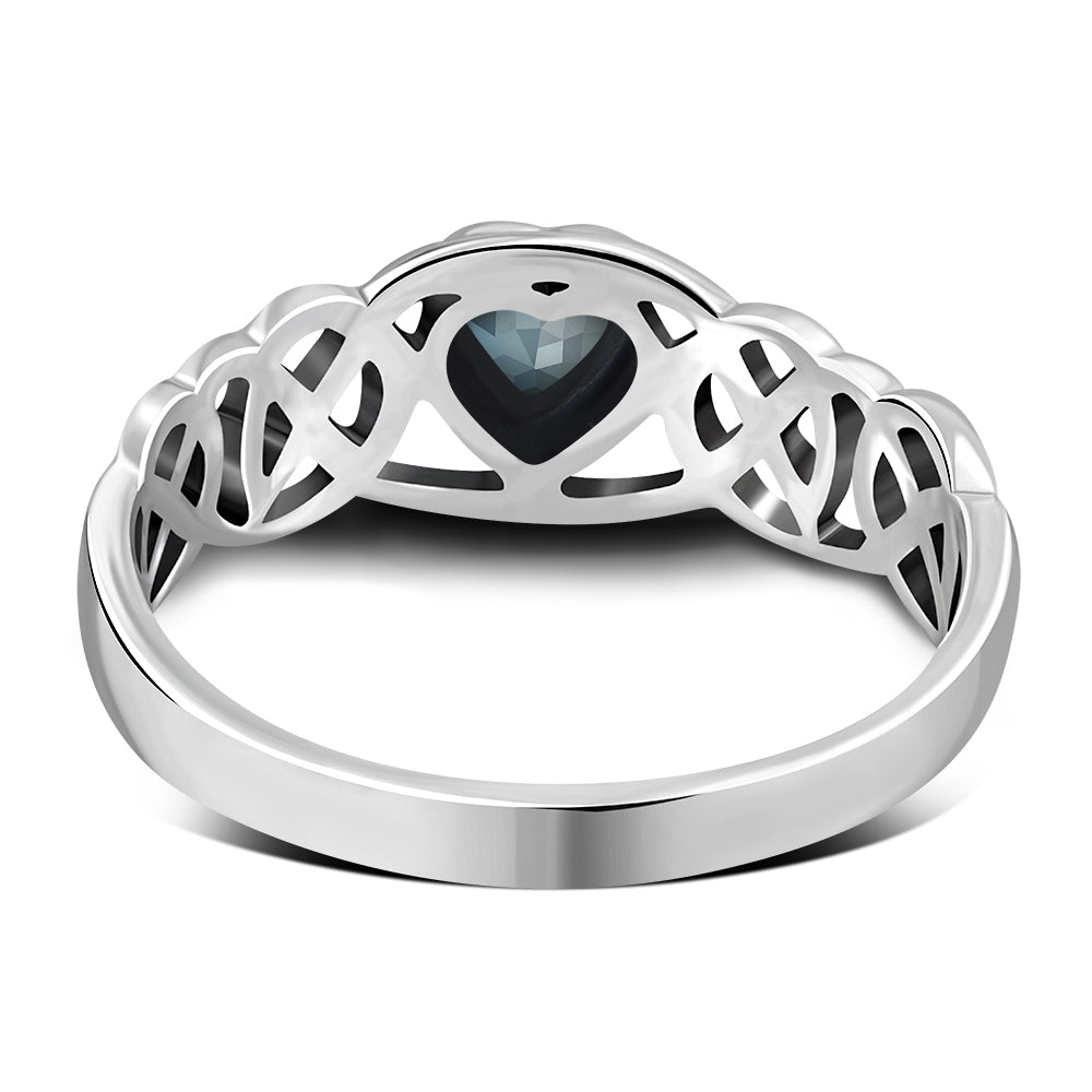 Celtic Knot Blue Topaz CZ Heart Silver Ring