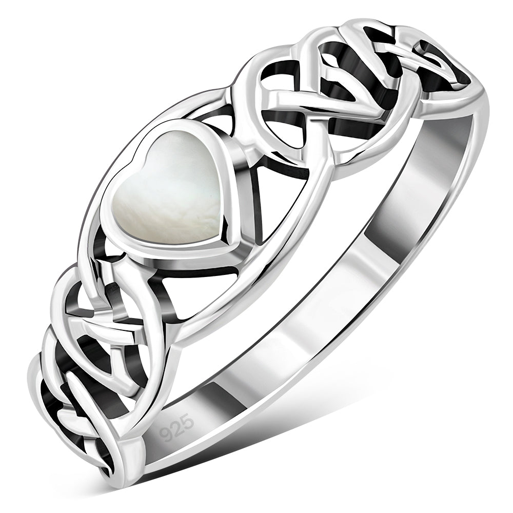 Celtic Knot Mother of Pearl Heart Silver Ring