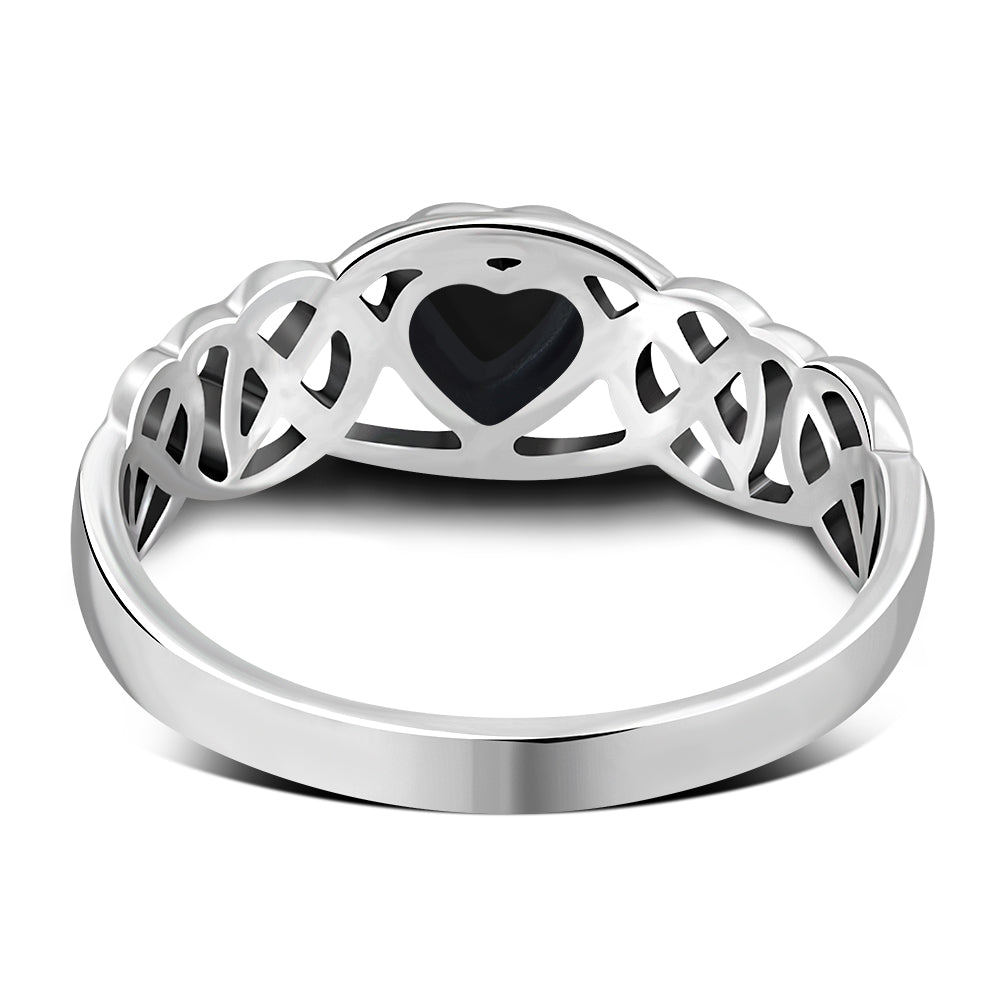 Celtic Knot Black Onyx Heart Silver Ring