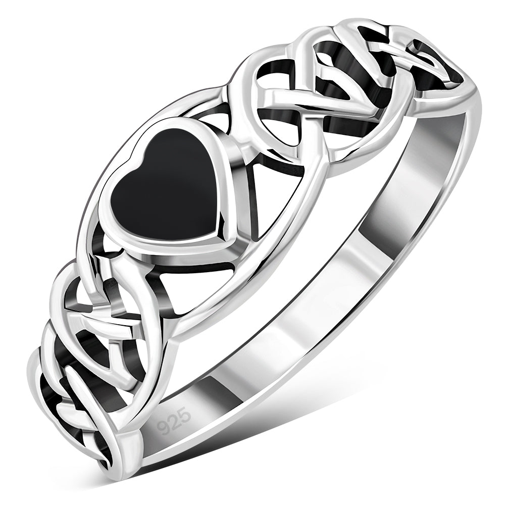 Celtic Knot Black Onyx Heart Silver Ring