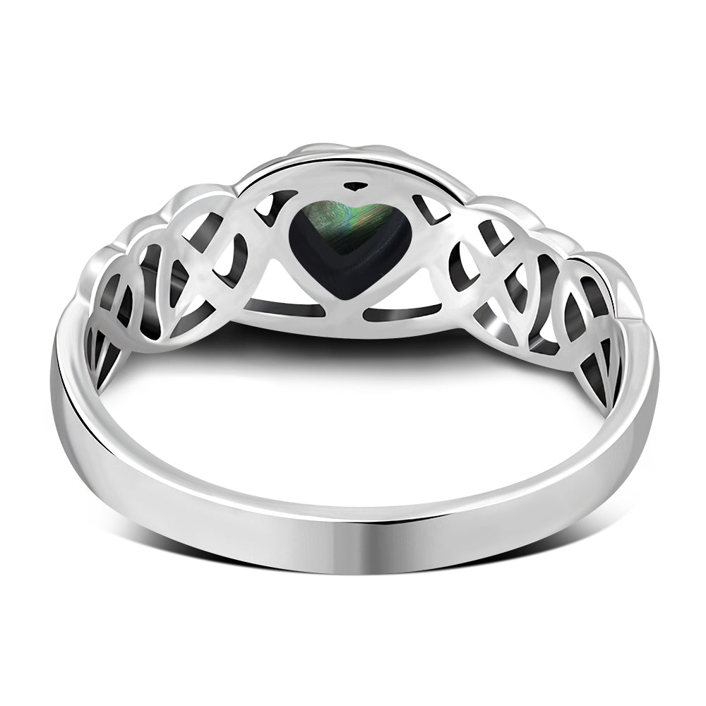 Celtic Knot Abalone Shell Heart Silver Ring