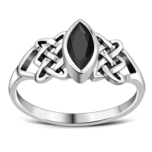 Faceted Black Onyx Celtic Silver Ring