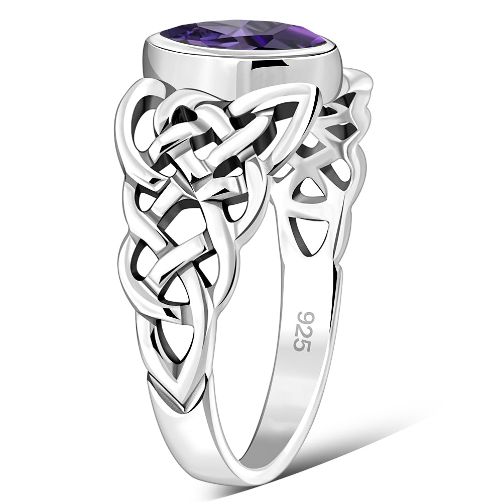 Marquise cut Amethyst Stone Celtic Silver Ring