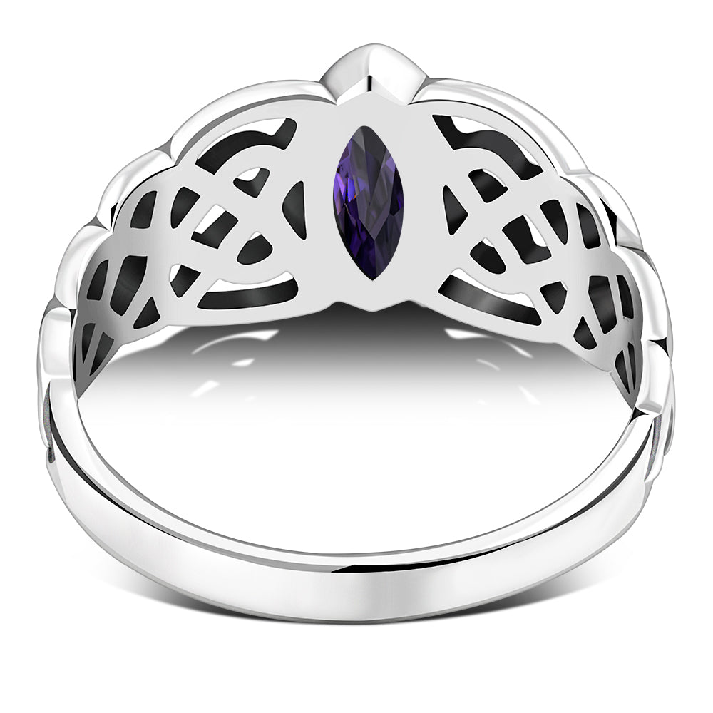 Marquise cut Amethyst Stone Celtic Silver Ring